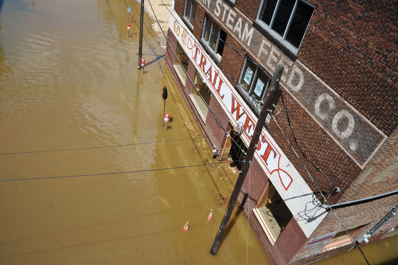 A flooded building in historic area of Nashville, Tennessee 