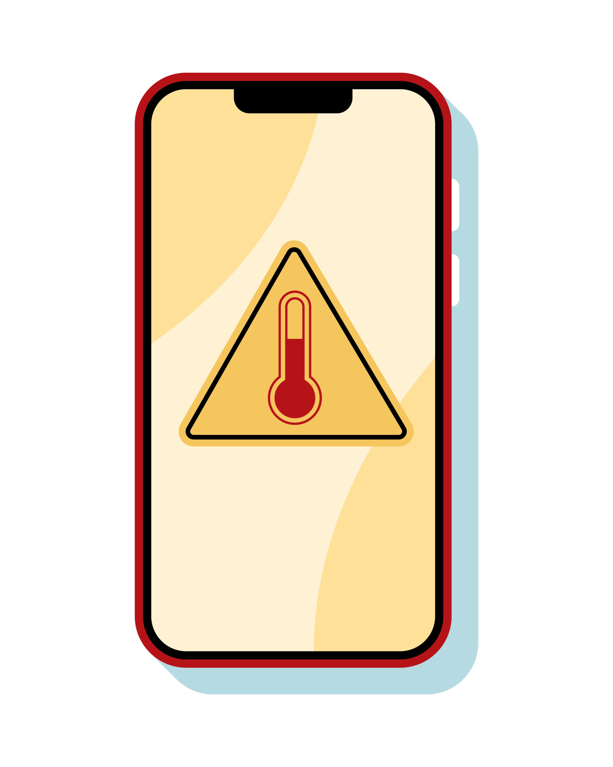 Smartphone displaying a heat warning symbol with thermometer inside a caution triangle, representing digital heat alerts and early warning systems.