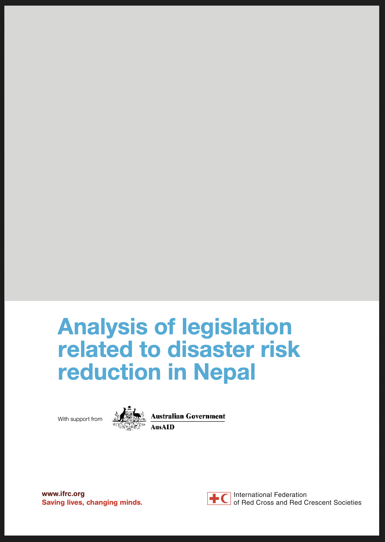 IFRC report cover titled 'Analysis of Legislation Related to Disaster Risk Reduction in Nepal,' with support from the Australian Government's AusAID, on a plain gray and white background.