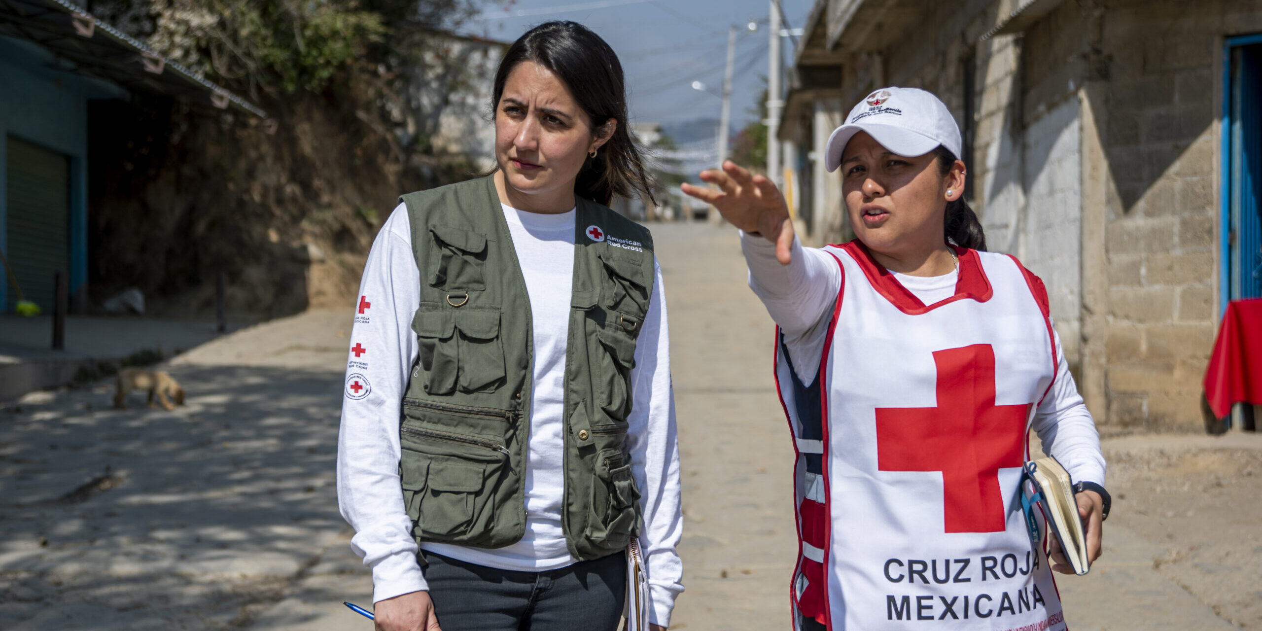 February 20, 2020. Metepec, Morelos, Mexico. Two years after a powerful earthquake struck Mexico, the American Red Cross, in partnership with the Mexican Red Cross and the Canadian Red Cross, continues to support communities affected by the disaster. Through a series of resiliency activities made possible through financial support from the American Red Cross, people living in disaster-prone communities in Mexico are empowered to learn skills that prepare them for future disasters. From providing hygiene and sanitation education to offering trainings on how to administer first aid, the Red Cross is actively involved in helping to build stronger, more resilient communities across the country.
Mexican Red Cross and American Red Cross workers conduct a walkthrough for the first disaster simulation set to take place on February 20, 2020 in Metepec, a city in Morelos, Mexico. 

Metepec residents are at risk of several potential disasters like volcano eruptions, earthquakes and forest fires. Through support from the Red Cross, disaster response volunteers are equipped with training and skills that allow them to conduct disaster simulations to help prepare their communities for potential disasters. On February 20, 2020, disaster response volunteers hosted their first simulation, which entailed alerting the community about a disaster and the need to evacuate. Disaster response volunteers practiced guiding community members to an evacuation meeting zone, administering first aid, and locating and evacuating the most vulnerable. Photo by Brad Zerivitz/American Red Cross